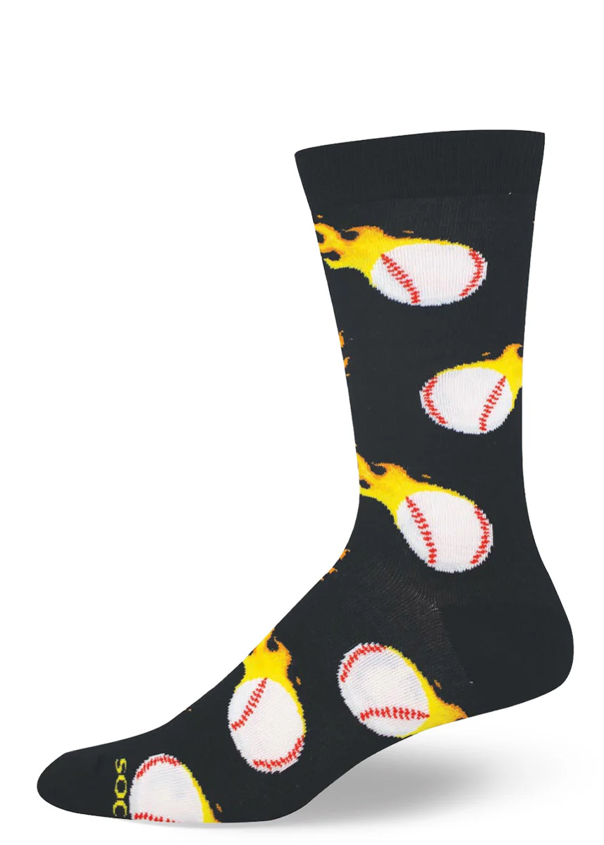 Flaming Baseballs Men's Bamboo Socks