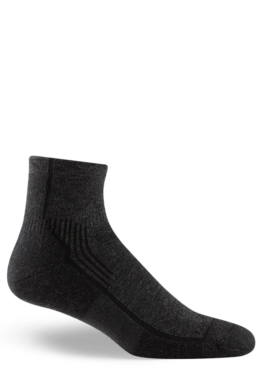Men's Black Low-Rise Cushioned Wool Hiking Socks